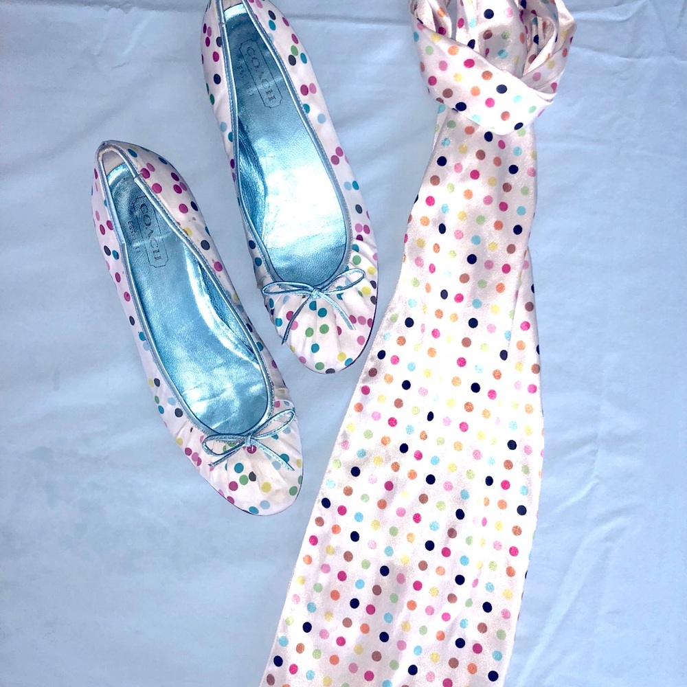 COACH satin polka dot ballet flats w/FREE matching scarf size 6.5 PRICE DROP!